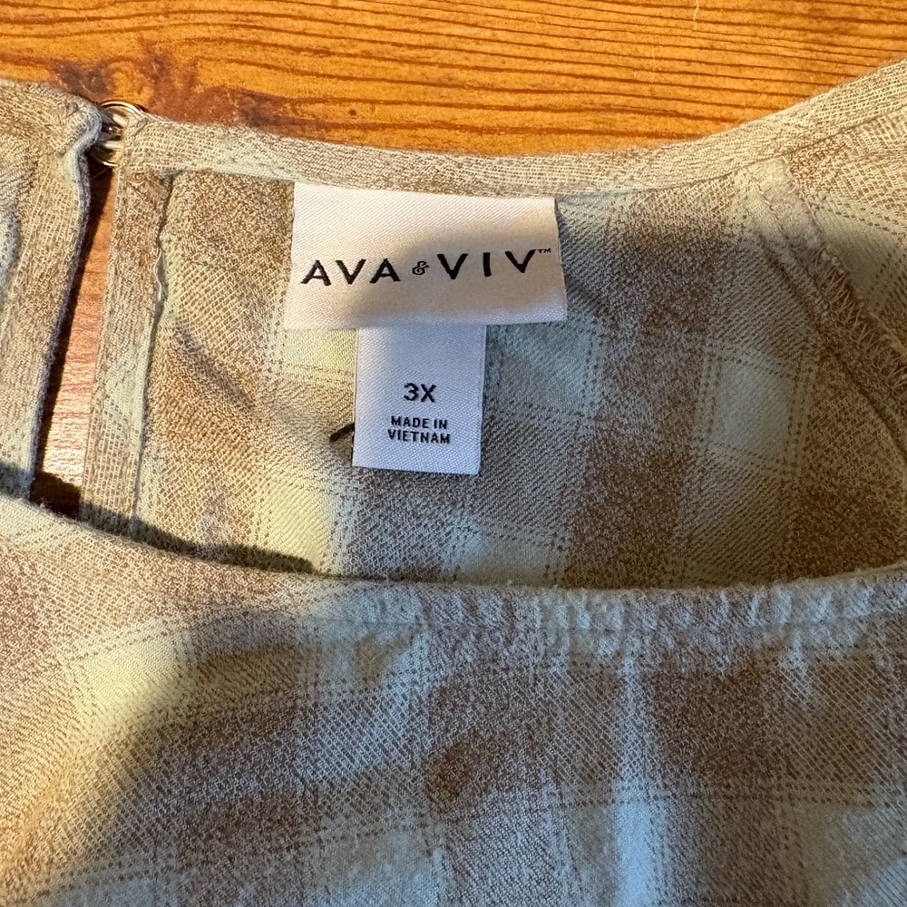 Ava & Viv Checkered Blouse - Brown and Green - Picture 3 of 3